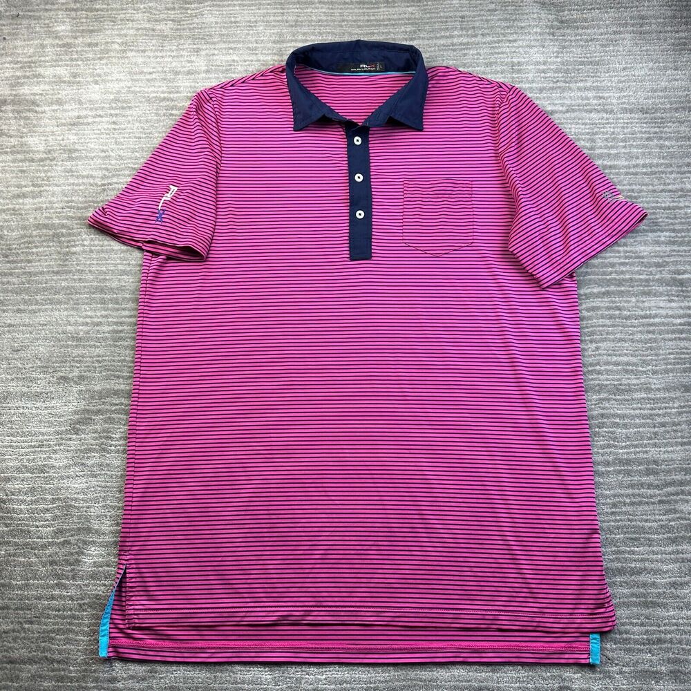 RLX Ralph Lauren Polo Shirt Mens Large Purple Striped Performance Golf